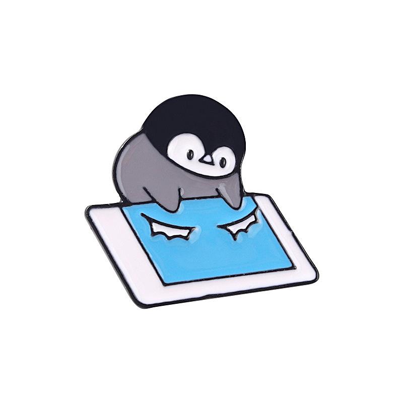 Fluffy Penguin Lettering Enamel Pin Funny Brooch Cartoons Badge For Bags Jeans Hoodies Denim Lapel Pin Jewelry Kids Best Gift