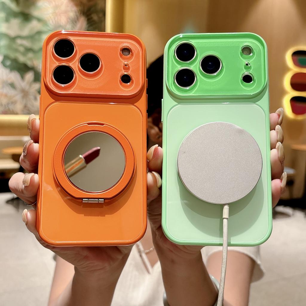 Mirror rotating bracket is suitable for iPhone17promax mobile phone case 16pro all-inclusive 15/14 anti-drop glass case.