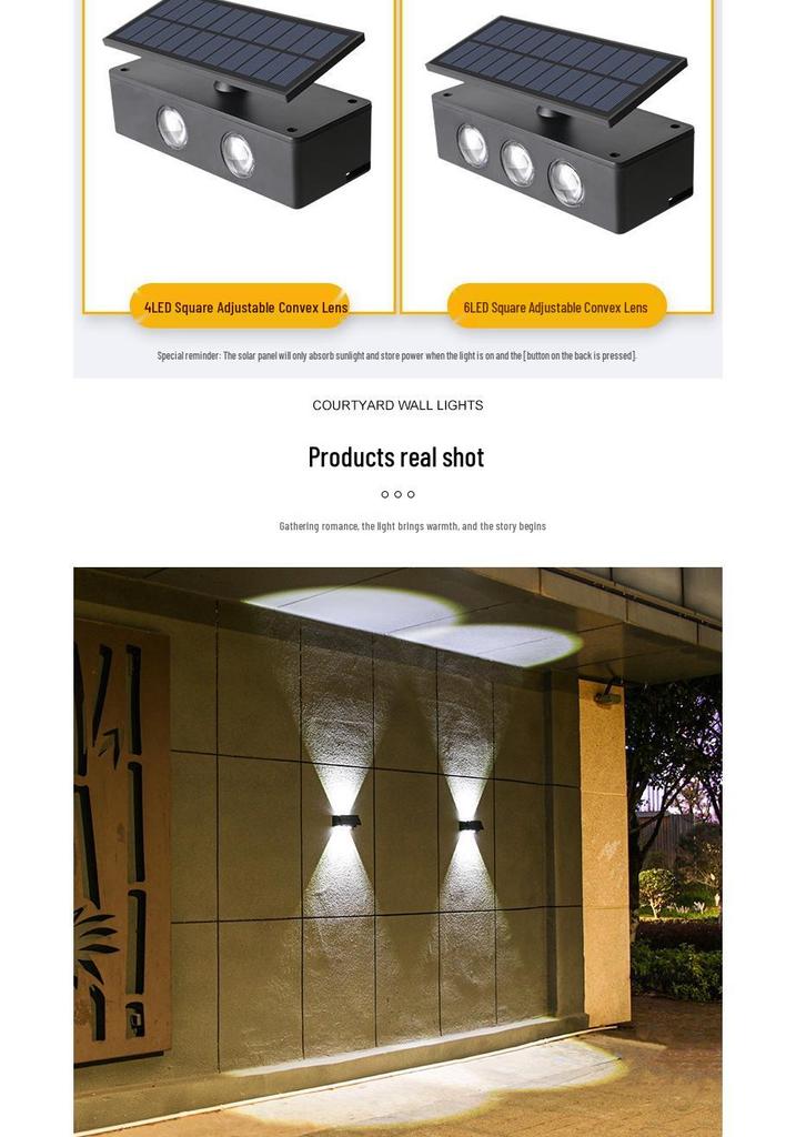 Super Bright Solar Dual-Directional Wall Washer Light - Waterproof Outdoor Villa Courtyard Decorative Spotlight