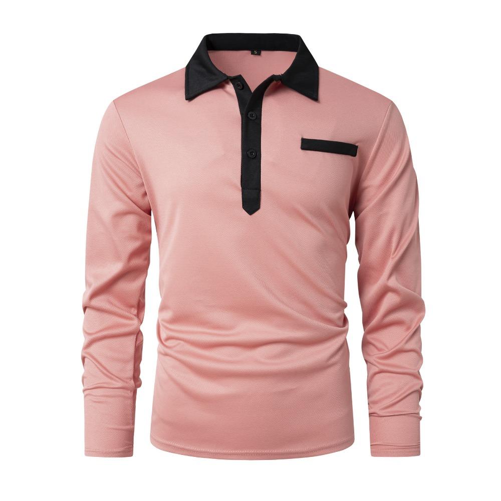 Men's Polo Shirt Button Solid Color Casual Long Sleeved T-shirt