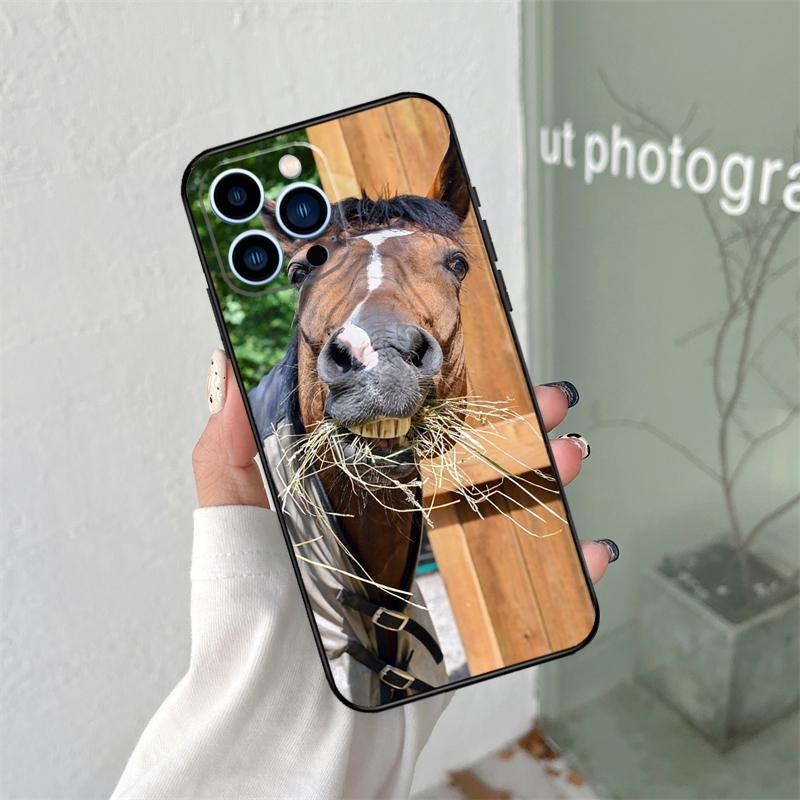 Funny Horse Animal Silicone Soft Case For iPhone 17 Air 11 14 15 16 Pro Max 13 12 Mini 16 Plus 16e Back Cover