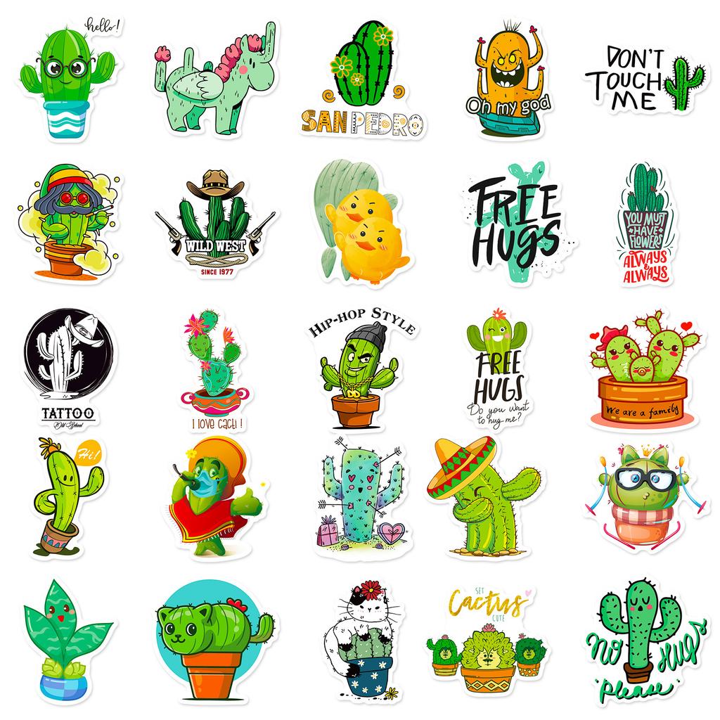 50 Original Small Fresh Cactus Stickers Ins Wind Plant Notebook Scooter Water Cup Sticker Hand Account Sticker