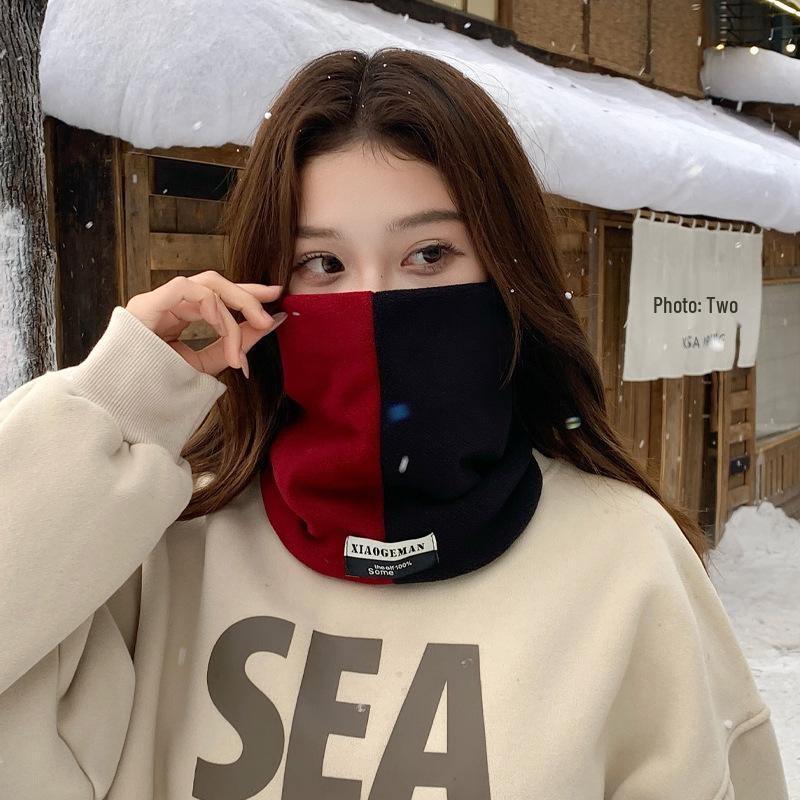 SAYI Winter Double-Layer Warm Neck Gaiter: Unisex Color Block Pullover Scarf for Cycling & Cold Protection