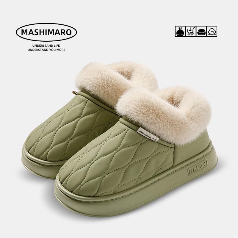 Bag heel cotton slippers Cixi women wear thickened plush indoor home waterproof and warm cotton drag men in winter