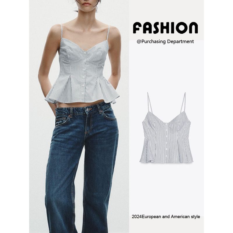 Za2025 Spring New Women clothes Sexy off-the-Shoulder Small Pleated Poplin Sleeveless Sling Top 2890456 063