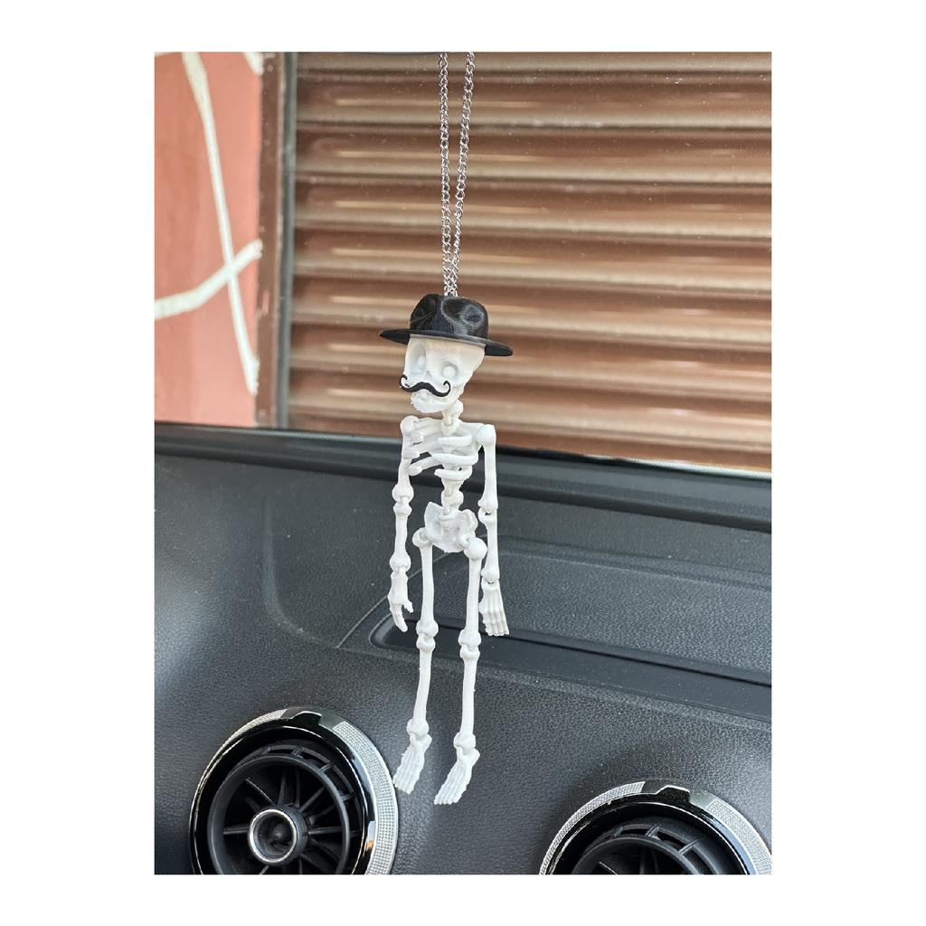 Szkielet z hiszpańskimi wąsami i dekoracją lusterka wstecznego w kapeluszu Fedora (linia Czarny Szkielet Biały)