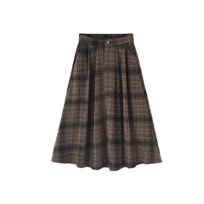 2025 New High-Waist A-Line Wool Plaid Skirt for Autumn/Winter