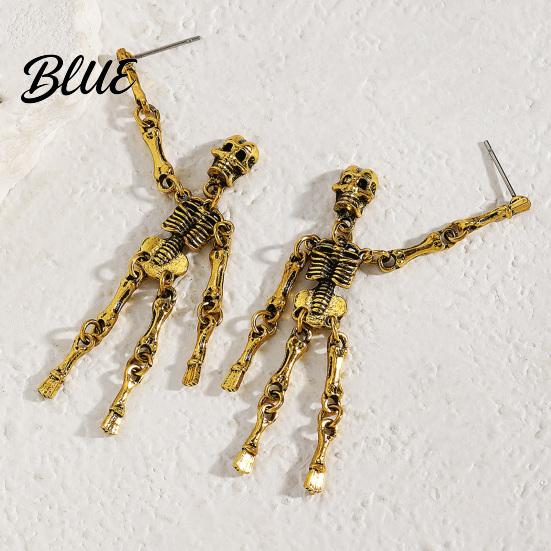 Long Draped Skull Earrings 1 Pair Gothic Skeleton for Women Spooky Articulated Dangle Jewelry Punk Halloween Party Costume Accessories Niche