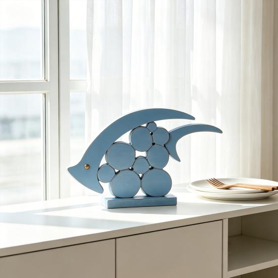 Decorative Wooden Fish Ornaments Hollow Design Coastal Style Fish Desktop Decoration Rustic Beach Style