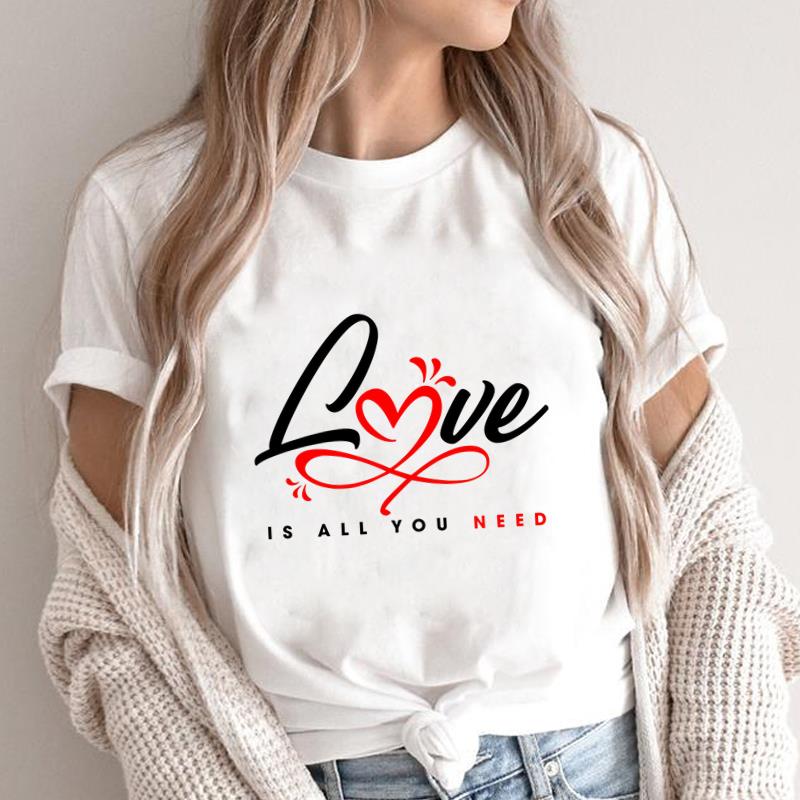 (Asian Size) love style trend Fashion Female Casual Clothing Graphic Tee Women's Top Print O-neck T Short Sleeve T-shirts