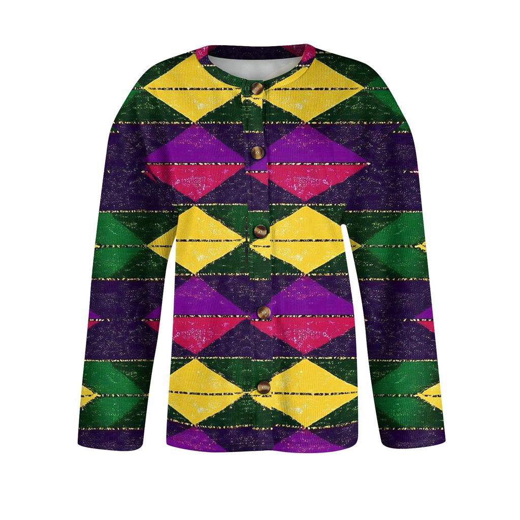 Women's Fashion Printed Long Sleeve Knitted Cardigan Button Down Jacket