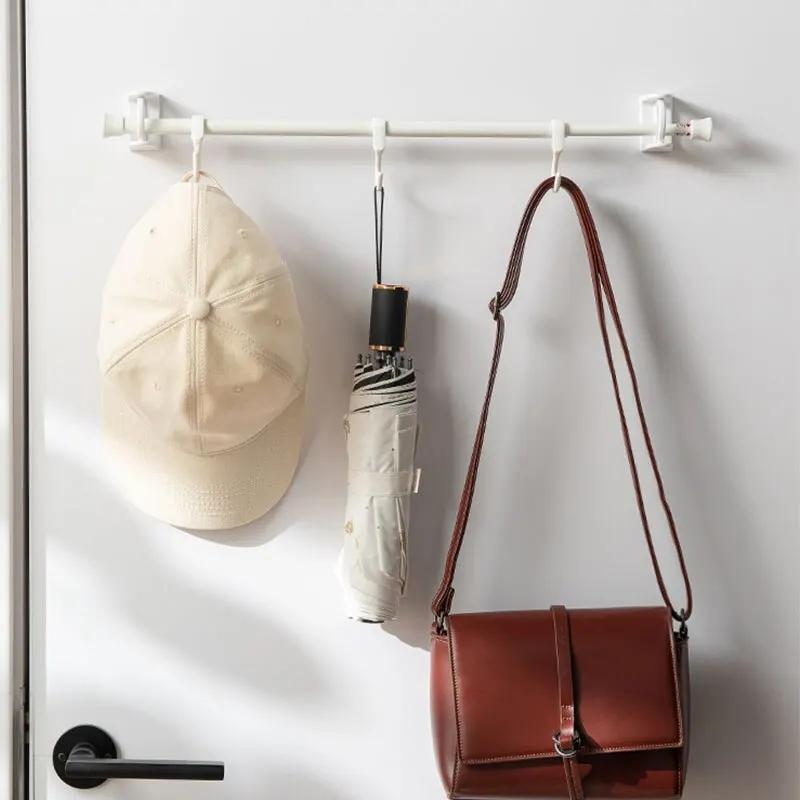 4 Stück 360° drehbarer, einziehbarer Stangenfixator für nicht bohrende, stark haftende Haken für Handtuchstangen und Duschvorhangstangen