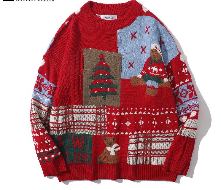 Men s Christmas Plus Size Patchwork Knit Sweater - Autumn & Winter Collection Double Extra Large красный