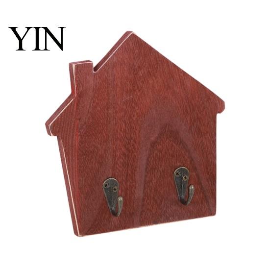 Heavy Duty Key Hanger for Wall Wood House Shape Storage Hook, Strong Traceless Adhesive Decorative Coat Hooks American Style Home Entryway Load