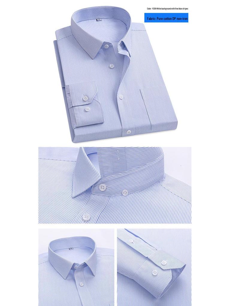 2026 Spring Men's Non-Iron Double-Ply Pure Cotton Long-Sleeve Formal Shirt