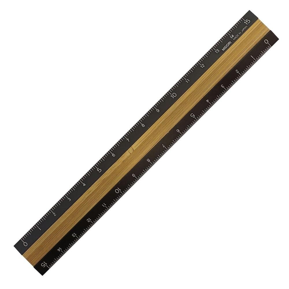 MIDORI Aluminum & Wood Ruler 15cm Black 42270006