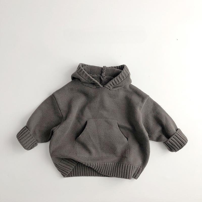 Autumn and Winter Korean Version Children's Sweater, Stylish and Retro Casual Hooded Knitted Sweater for Both Men and Women Babies