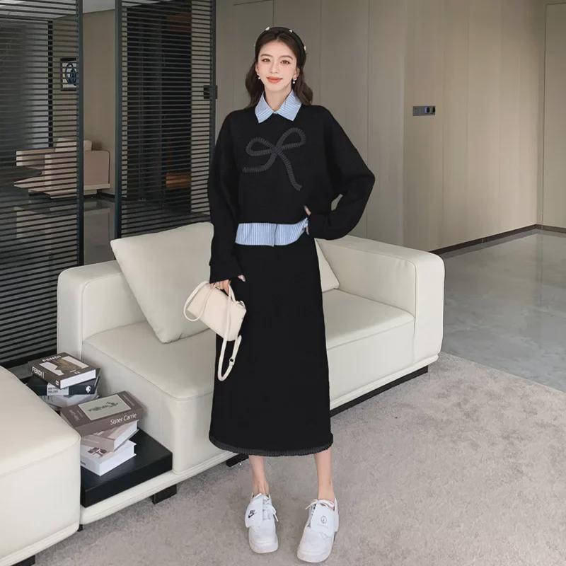 2024 Autumn & Winter Korean-Style Casual Sweater, Skirt & Shirt Three-Piece Set for Women