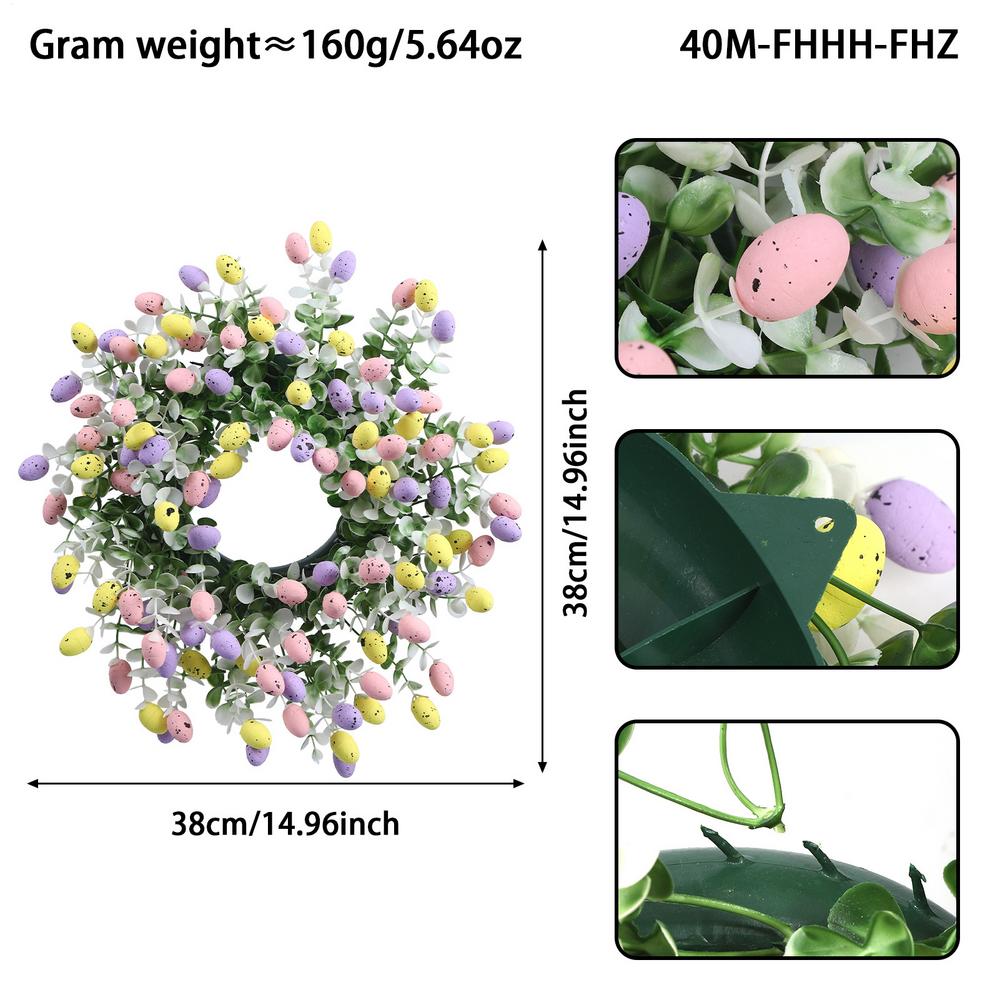 Пасхальный венок на входную дверь 15 дюймов Искусственный Домашний декор Цветные яйца Уличный Пасхальный венок Для помещений и улицы Гостиной Стены