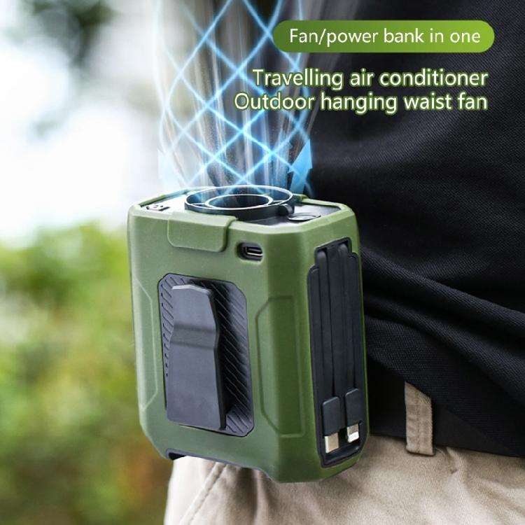 10000mAh Portable Waist Clip Fan Outdoor Portable Cooling Fan With 5 Speeds & Flashlights for Outdoor Camping Travel