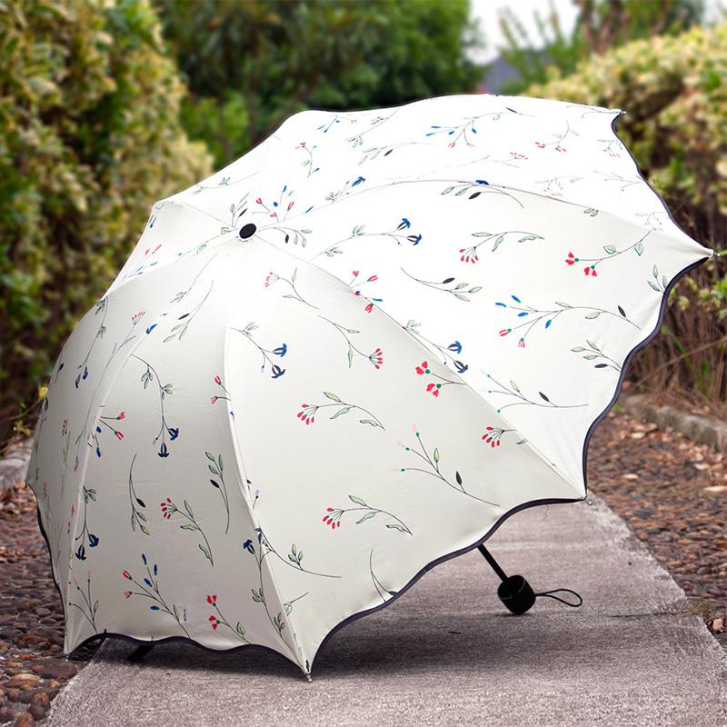 Umbrella Uv Protection Women'S Sun Umbrella Folding Umbrella Windproof Travel Umbrella With Flowers On Canopy