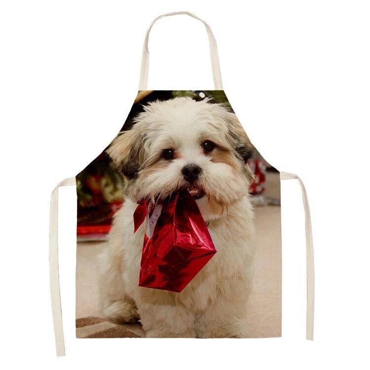 Simple Red Hat Cat and Dog Pattern Women's Kitchen Apron Linen Clean New Year 2022 New Apron