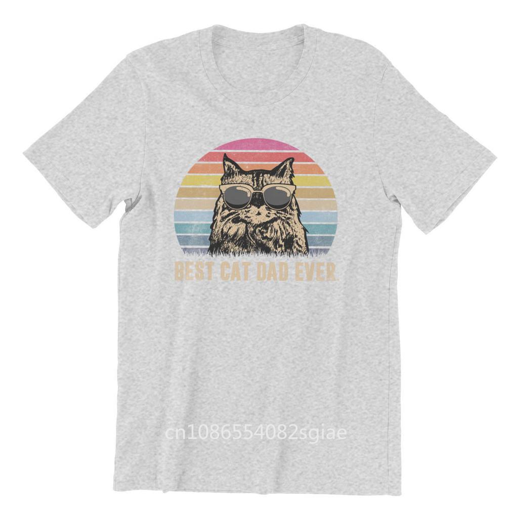 Vintage Best Cat Dad Ever Funny Fathers Day Pink Gift Punk T-Shirts Men Cotton Tshirt Tees Tops Anime Harajuku Streetwear