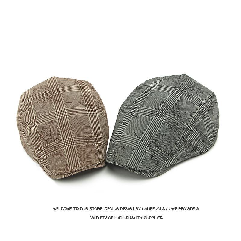 Spring Hat Autumn Beret British Vintage Paintsman Hat Printed Plaid Peaked Cap for Men