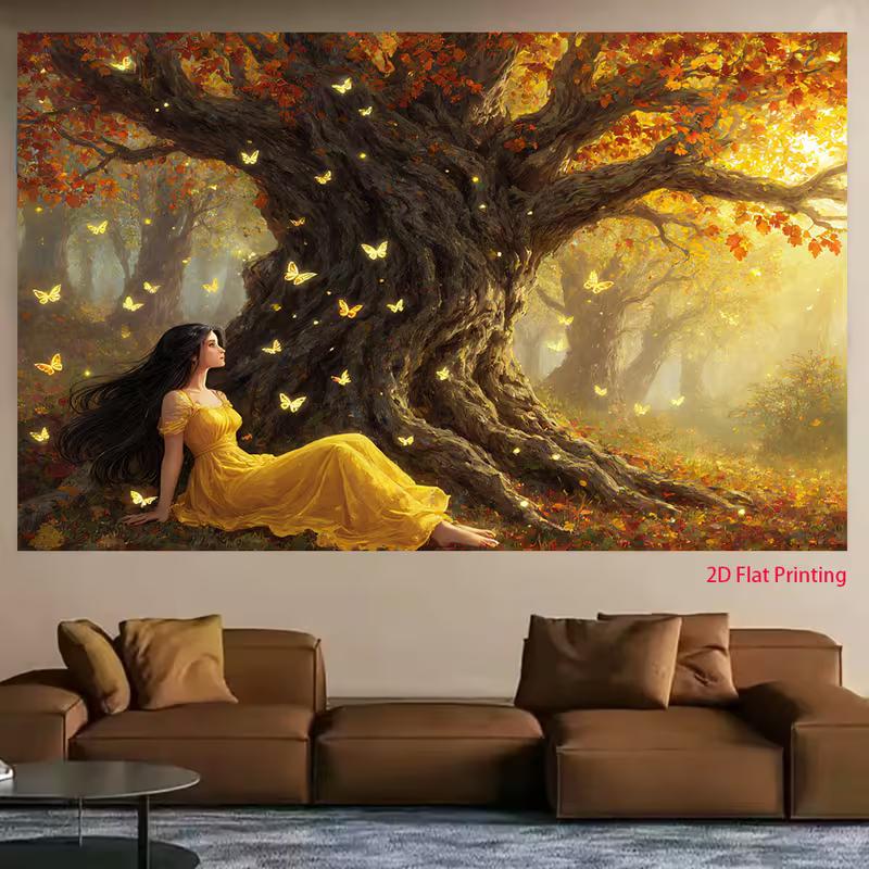 Enchanted Forest Tapestry, Autumn Fairy Background Cloth, Home Deco