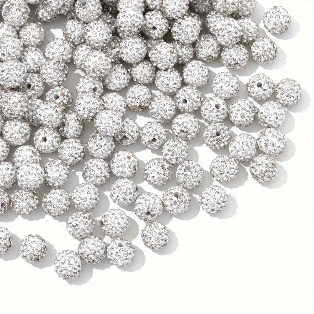 50pcs White 10mm Rhinestone-Encrusted Polymer Clay Beads for DIY Bracelets & Necklace Decorations - Sparkling Round Craft Beads