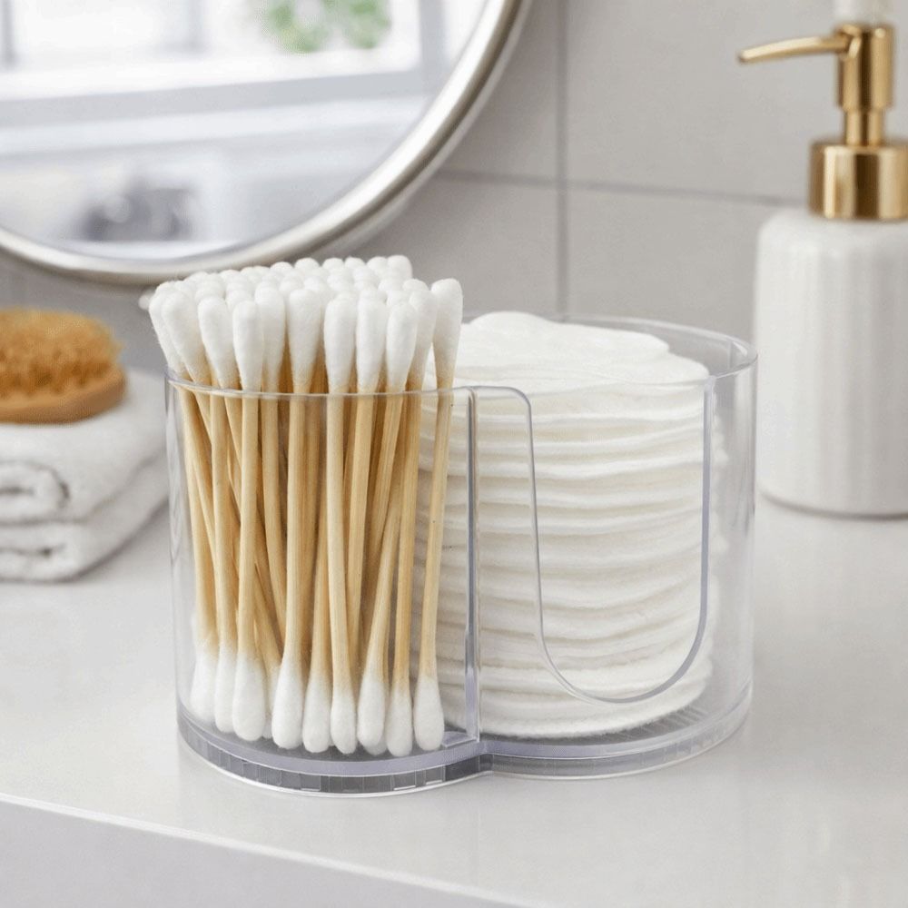 Dust-proof Cotton Swab Box Organizer Large Capacity Save Space Cotton Round Pad Holder Plastic 2 In1 Qtips Storage Holder