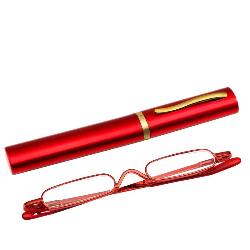 Ultralette lesebriller High-definition Spring Frame Presbyopia Earwear Mote Mini Penneholder Bærbar med Brilleetui