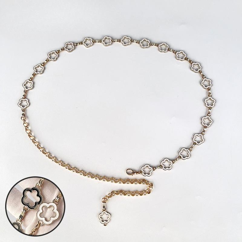 Women's Metal Waist Chain with Jeans Dress, Small Fragrance Belt, Four-leaf Clover Hollow Plum Blossom Style Versatile Chain