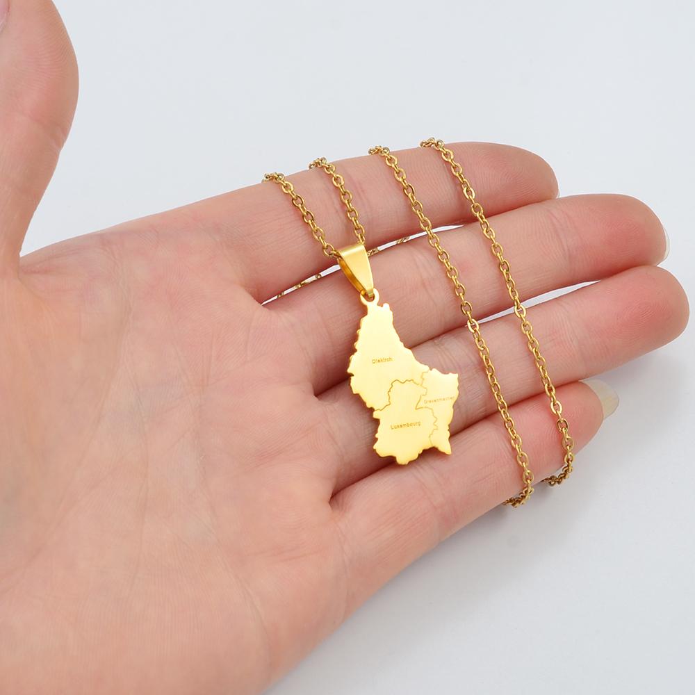 Anniyo Luxembourg Map City Name Pendant Necklaces Letzebuerg of Maps Jewelry #270221