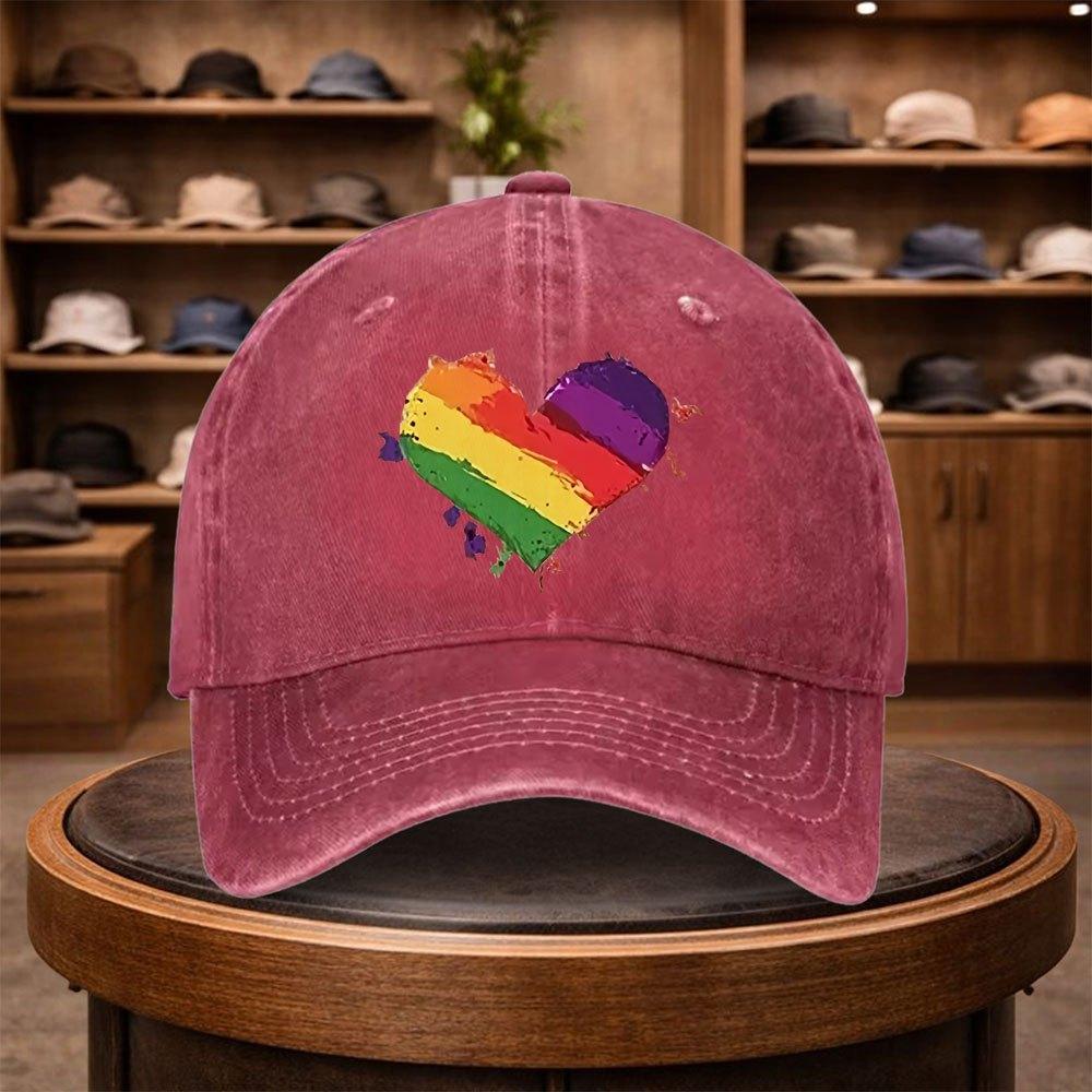 A UnisexS Rainbow HeartShaped Baseball Cap Adjustable And Stylish for Outdoor Use Featuring an Urban Design This Lightweight A