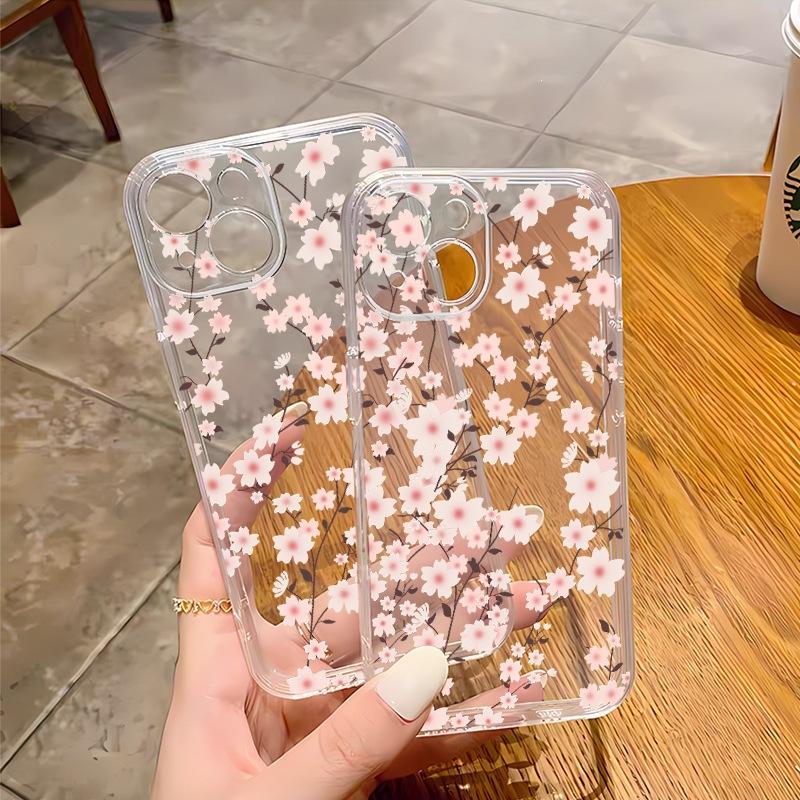 Gentle Pink Small Floral Apple 13 Mobile Phone Case Ip15promax New 14 Literary 13 Pro Anti-drop Protective Case X