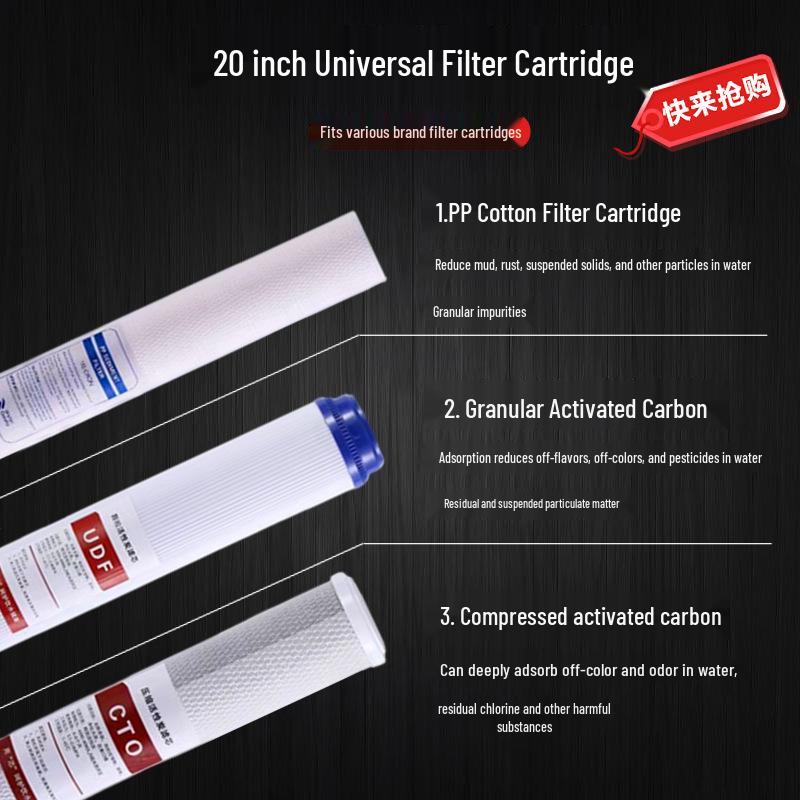 20" Three-Stage Pre-Filter Cartridge for Whole House Water Vending System - White and Blue Bottles