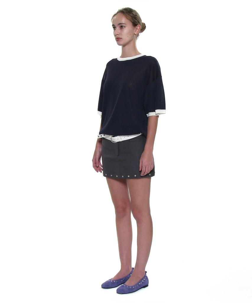 PARTIMENTO WOMEN Linen Oversized Ringer Crewneck Knit_Navy