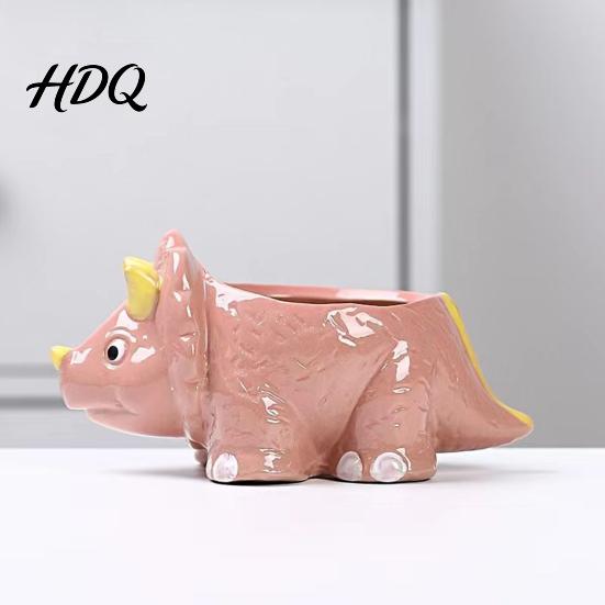 Creative Ceramic Planter for Desk Dinosaur Planter Cartoon Flower Pot with Drainage Hole Cute Small Succulents Windowsill Dino Plant Succulents,