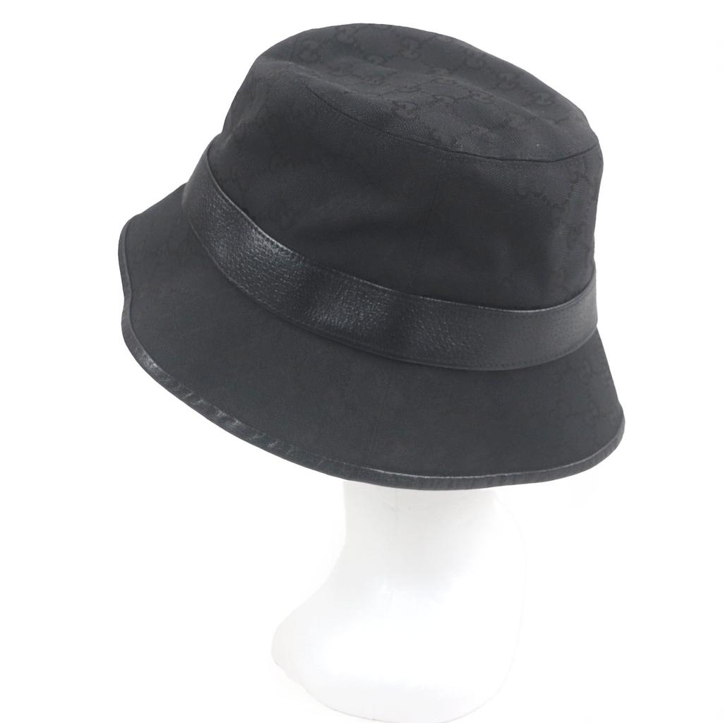 Great GUCCI Hat GG Canvas GG Marmont Bucket Black Polyester Mens 576587 Used
