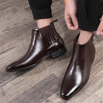 New Brand Designer Winter High Tops Pointed Chelsea Ankle Boots For Men Black Coffee Slip On All Match Shoes Zapatos Hombre