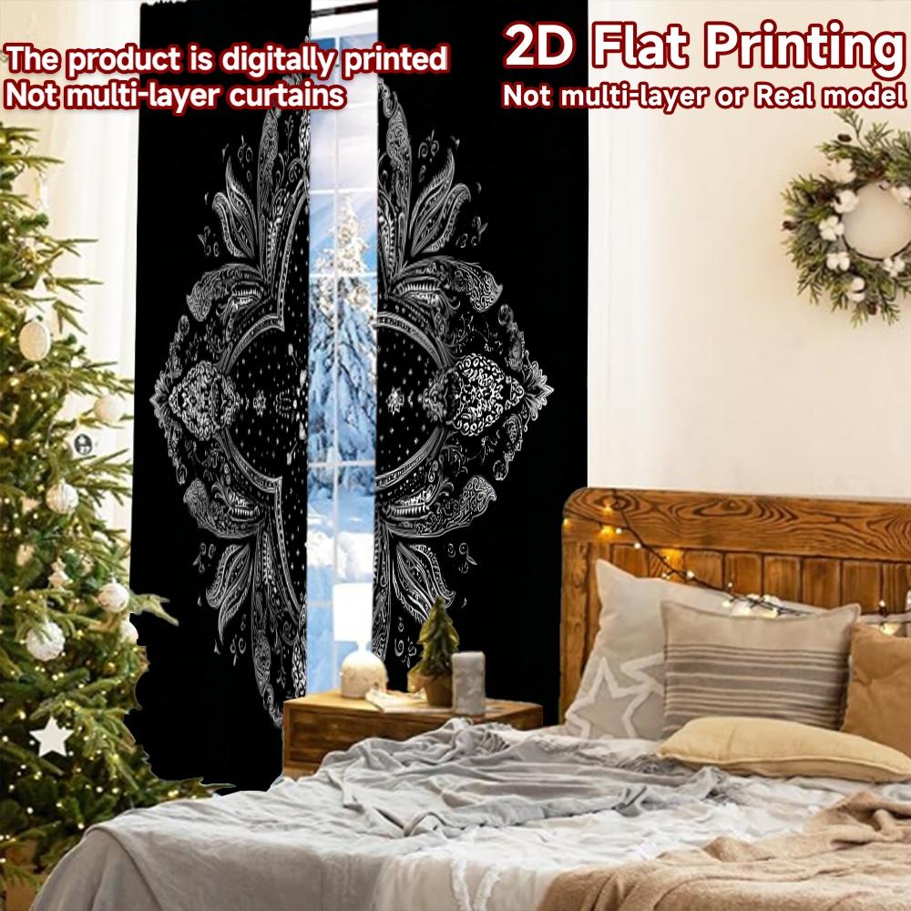 2pcs, 2D FLAT PRINTING Curtains (Without Rod) Mandala Bloom Christmas Festival Fashion Curtains Fabric Curtains Festive Ldeal
