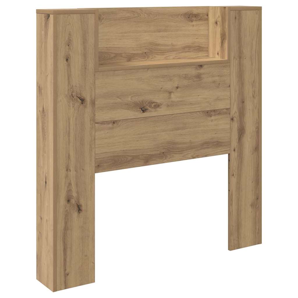 Storage Headboard with LED Artisan Oak Wood Based Material