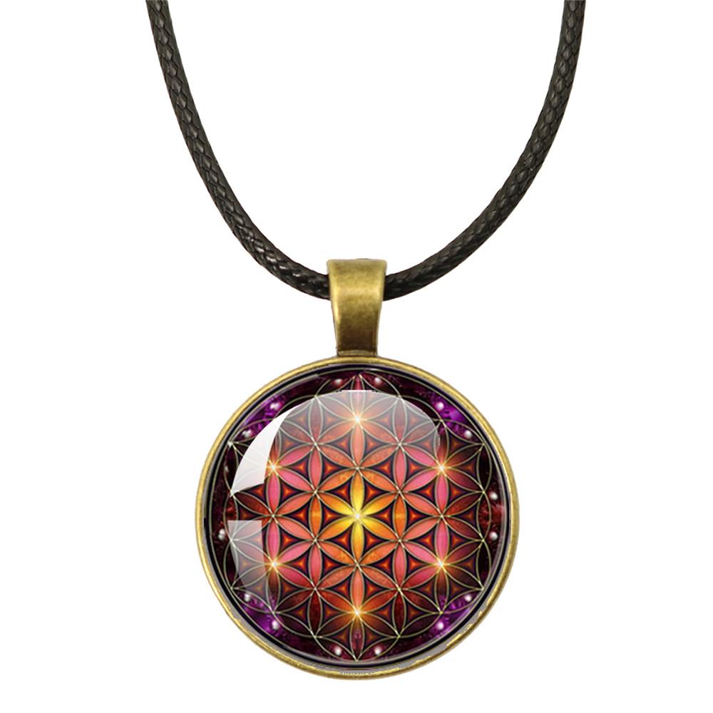 New Necklace Mandala Art Picture Rope Chain Glass Pendant Necklaces Sacred Geometry Yoga Om Fashion Jewelry Gift