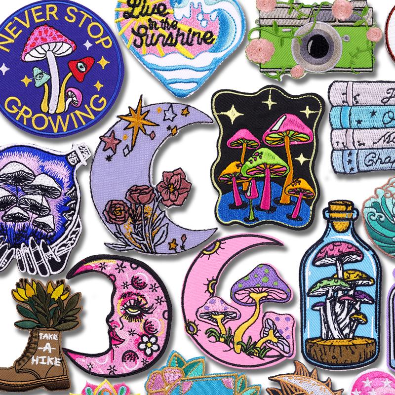 Hats Sew /Ironing Embroidered Patches Cartoon /Mushroom Planet Patch Iron On Patches For Clothing Thermoadhesive Patches Sew Badge