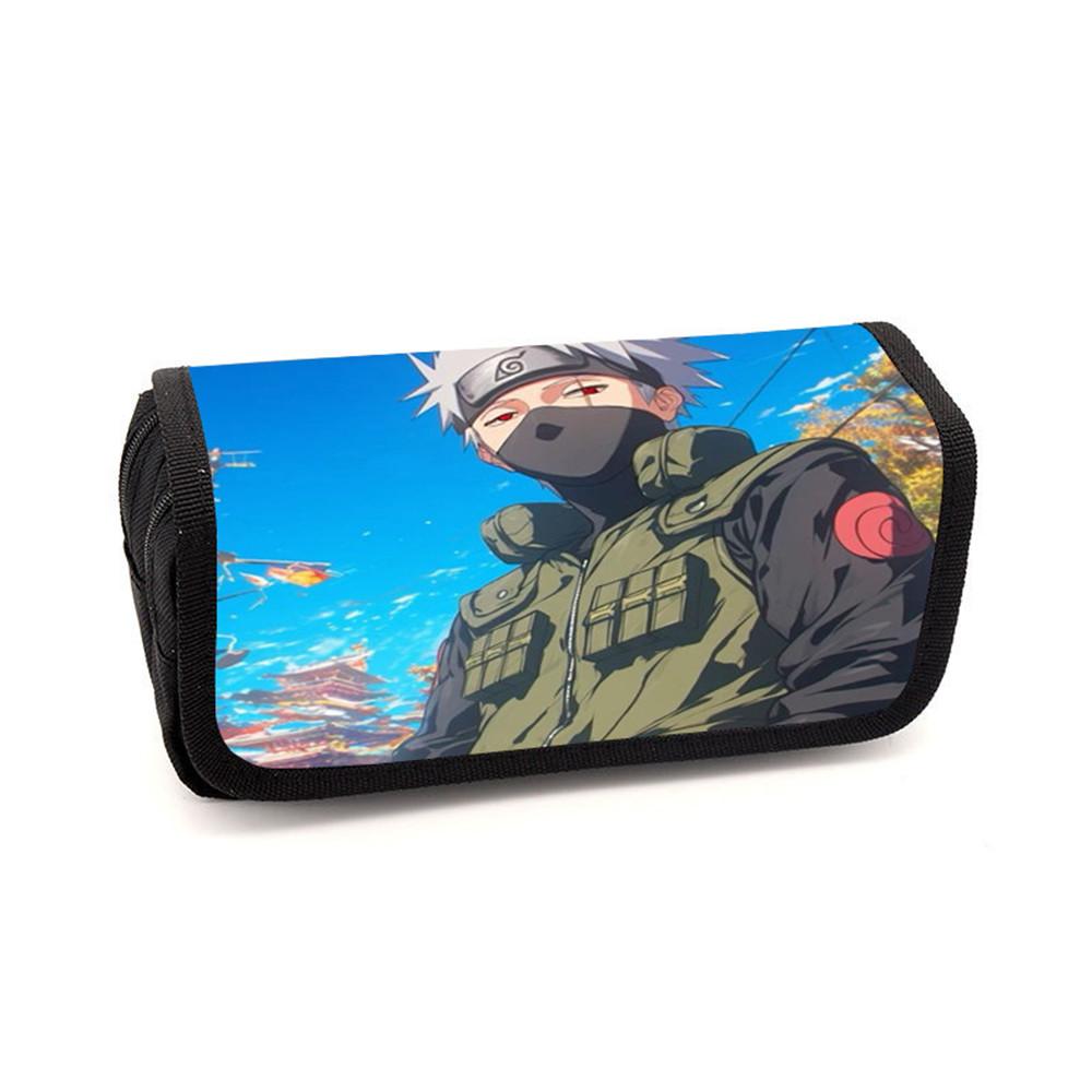 NARUTO Cartoon Pencil Box Double Layer Flip Pen Case Lightweight Stationery for Boys & Girls Ages 5-10 Kids School Daily Use