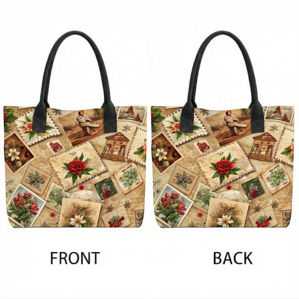 Vintage Floral Print Tote Bag Casual Large Capacity Daily Shoulder Handbag