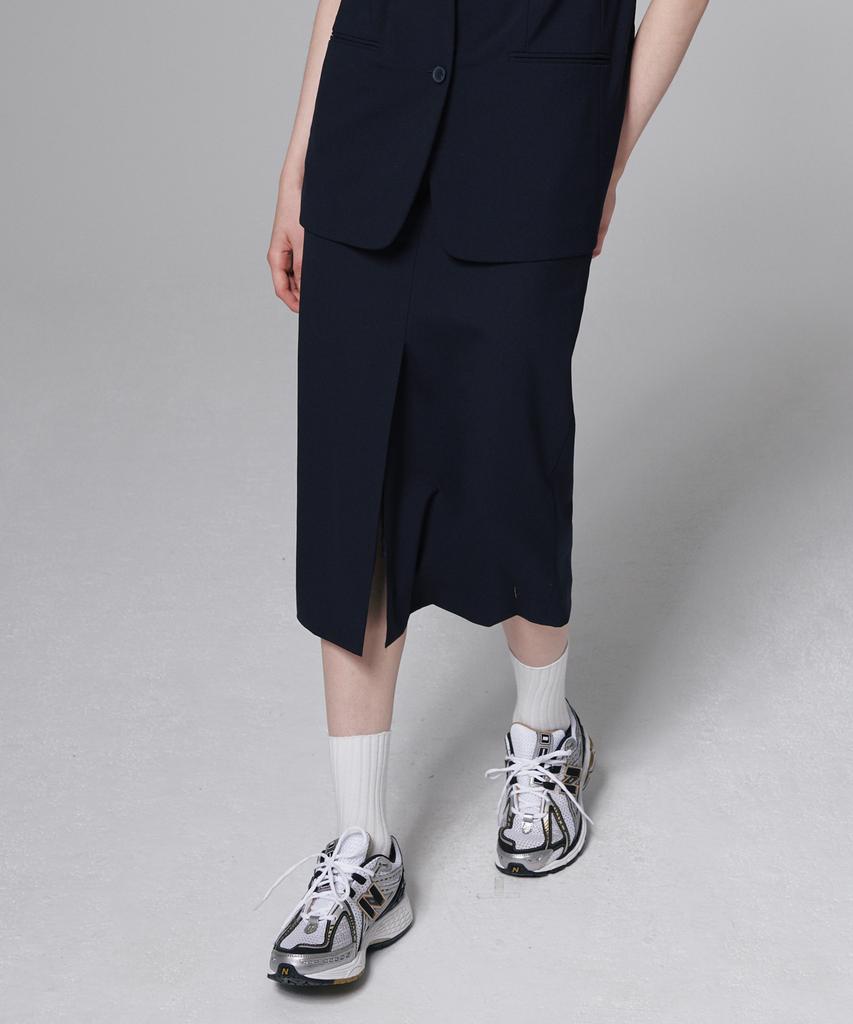 Aussel Summer Wool Midi Skirt Navy