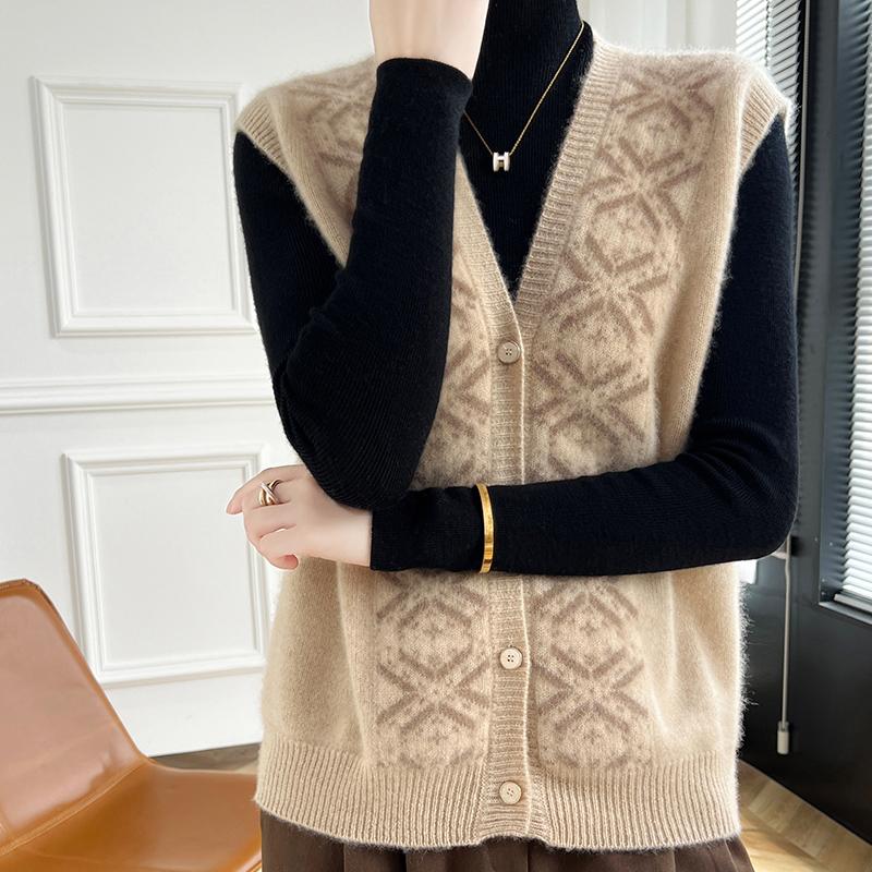 Women's Cashmere Vest Qinghe Cashmere 30% Cashmere 70% Wool Autumn and Winter Cashmere Vest Soft and Warm
