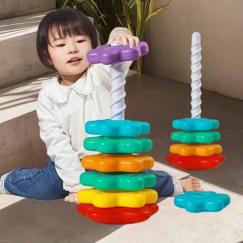 Jeu de Tour Montessori pour Bébé; Puzzle Arc-en-ciel à Tourner et Empiler; Développement des habiletés motrices; Cadeau pour enfants
